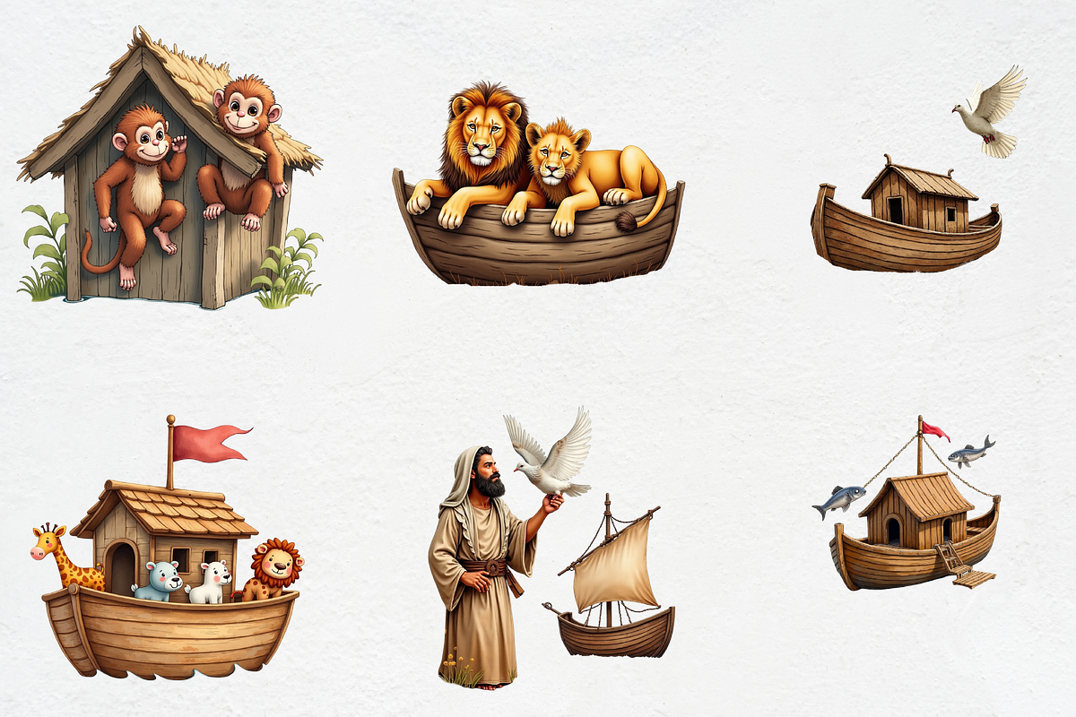 Watercolor Noah's Ark Watercolor Cli, an Illustration by CrexoraLab (Photo 4 of 5)