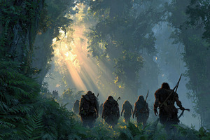 Tribal Journey Through Sunlit Jungle, a Photo by Pixeness Studio