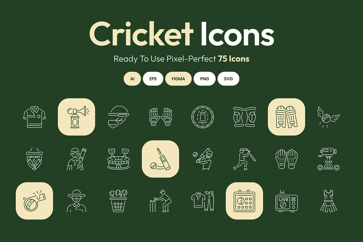 Cricket Icon Art Set, an Outline Icon by Prosymbols (Photo 1 of 7)