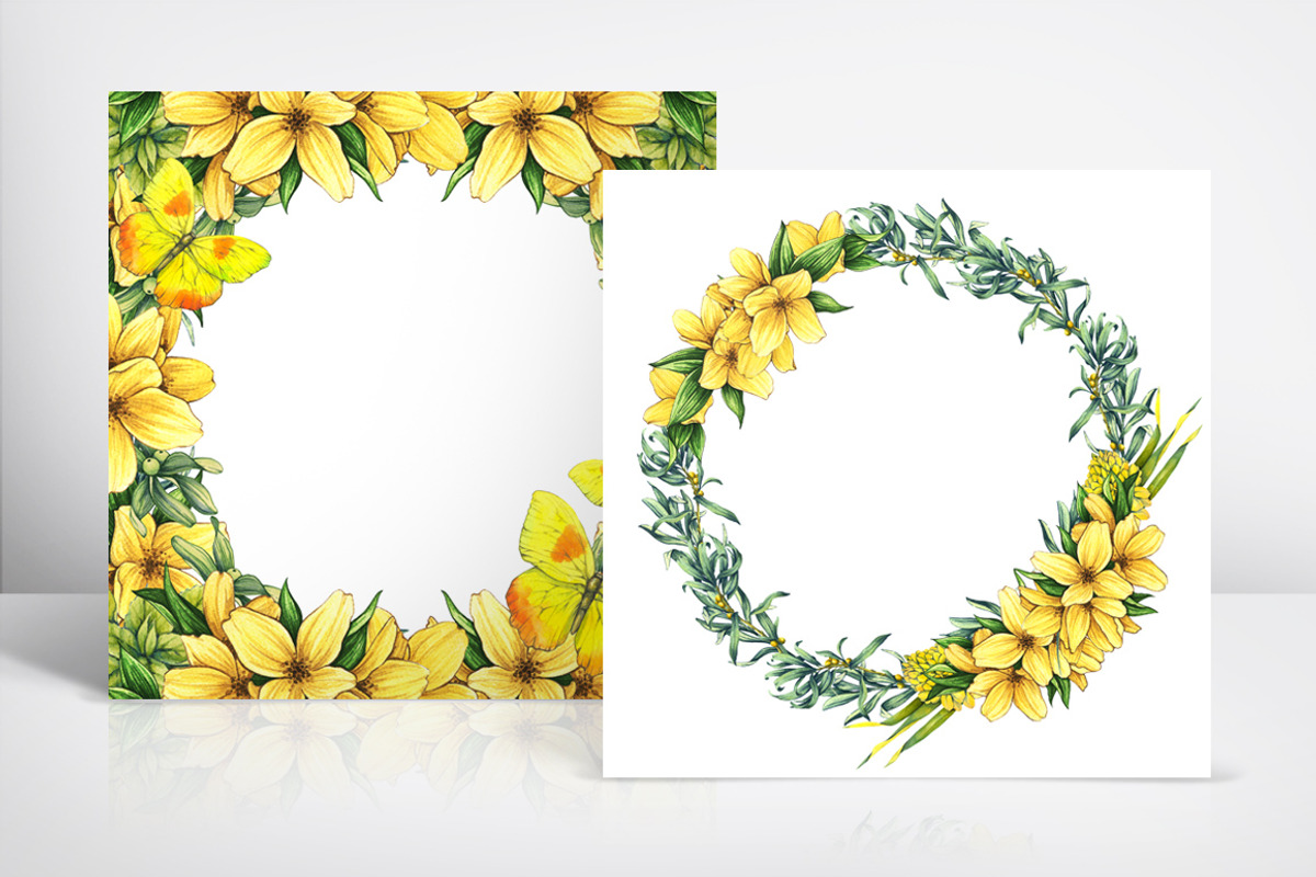 Floral and decor set (yellow color), a Decorative Illustration by Color and Decor (Photo 3 of 5)