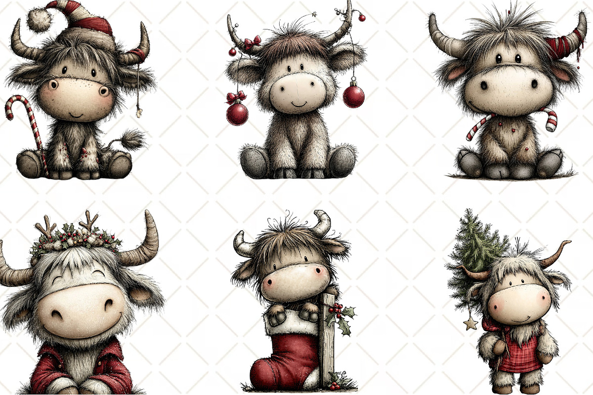 Christmas Highland Cow Clipart, an Illustration by Black Bird Studio (Photo 3 of 6)