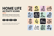 Home Life Activity Icons -Hand Drawn, an Outline Icon by Symbolic Language (Thumbnail 1 of 7)