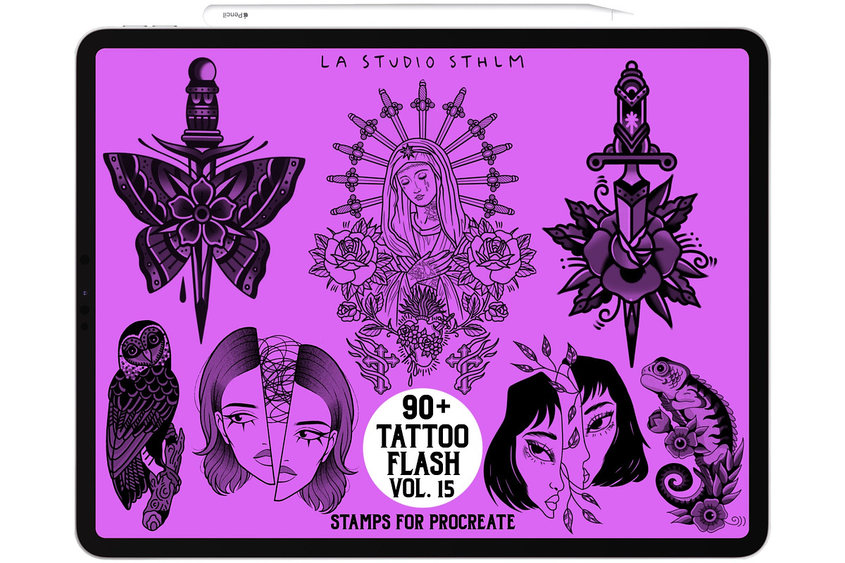 Tattoo Flash Vol. 15 - Stamp Set, a Brush Add-On by LA Studio Sthlm (Photo 1 of 6)
