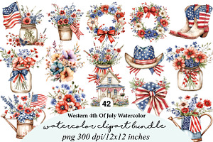 Western 4th Of July Watercolor Clipa, an Illustration by Digital Artistic99