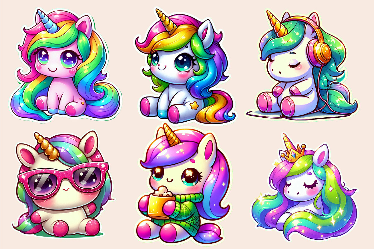 Kawaii Unicorn Stickers Clipart, an Illustration by Designworld (Photo 5 of 7)