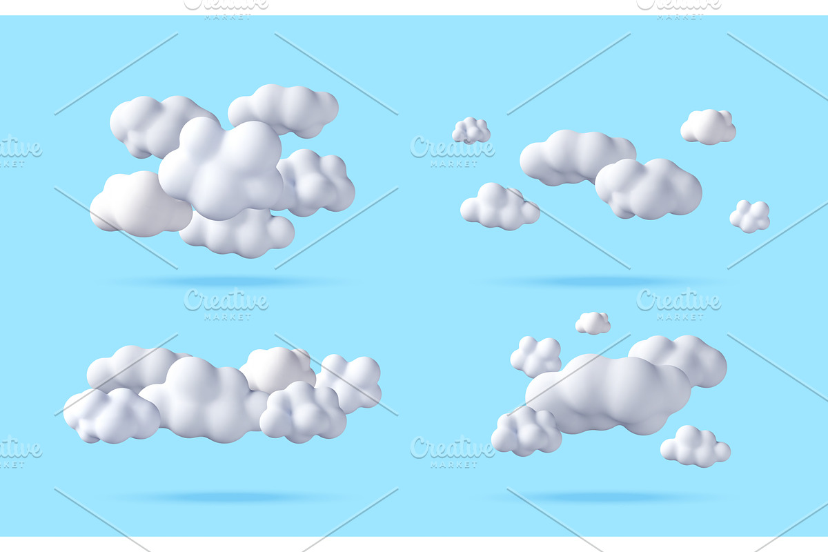Set of fluffy white 3d clouds on, an Object Illustration by Abscent