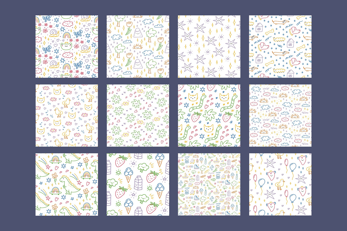 Hand-Drawn Kids Doodle Patterns, a Pattern Graphic by Kristina Chistiakova (Photo 8 of 8)