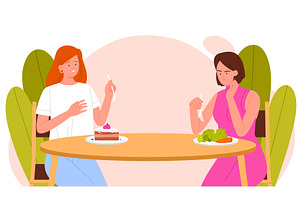 Jealousy Over Food Choices At Table, a Food Illustration by Flashvector