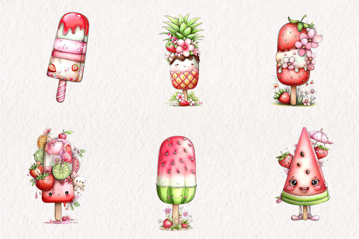 Whimsical Summer Ice-Cream Clipart, an Illustration by CreationArt (Photo 2 of 10)