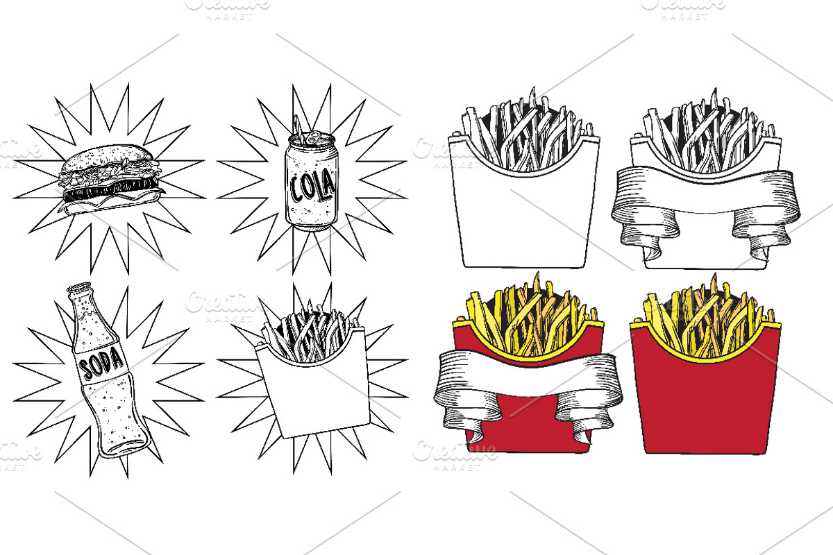 Fast food vector set, a Food Illustration by Vavavka (Photo 5 of 10)