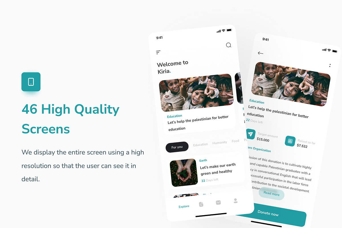 Kiria - Donation App UI KIT, an UI Kit Template by hellorizalahmadd (Photo 2 of 6)