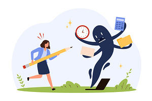 Businesswoman Overwhelmed by, an Object Illustration by Flashvector