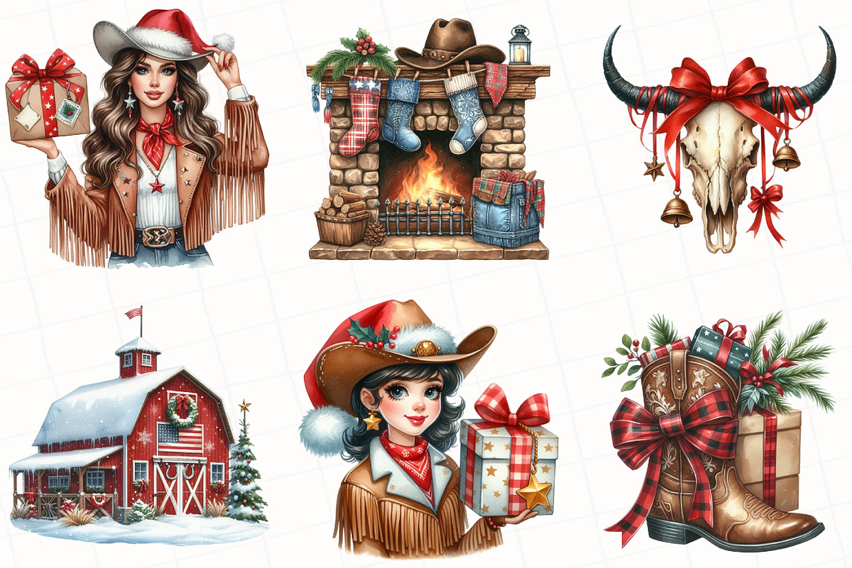 Watercolor Western Christmas Clipart, an Illustration by OK Design (Photo 3 of 5)