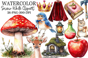 Watercolor Snow White Clipart, an Illustration by Rose Art