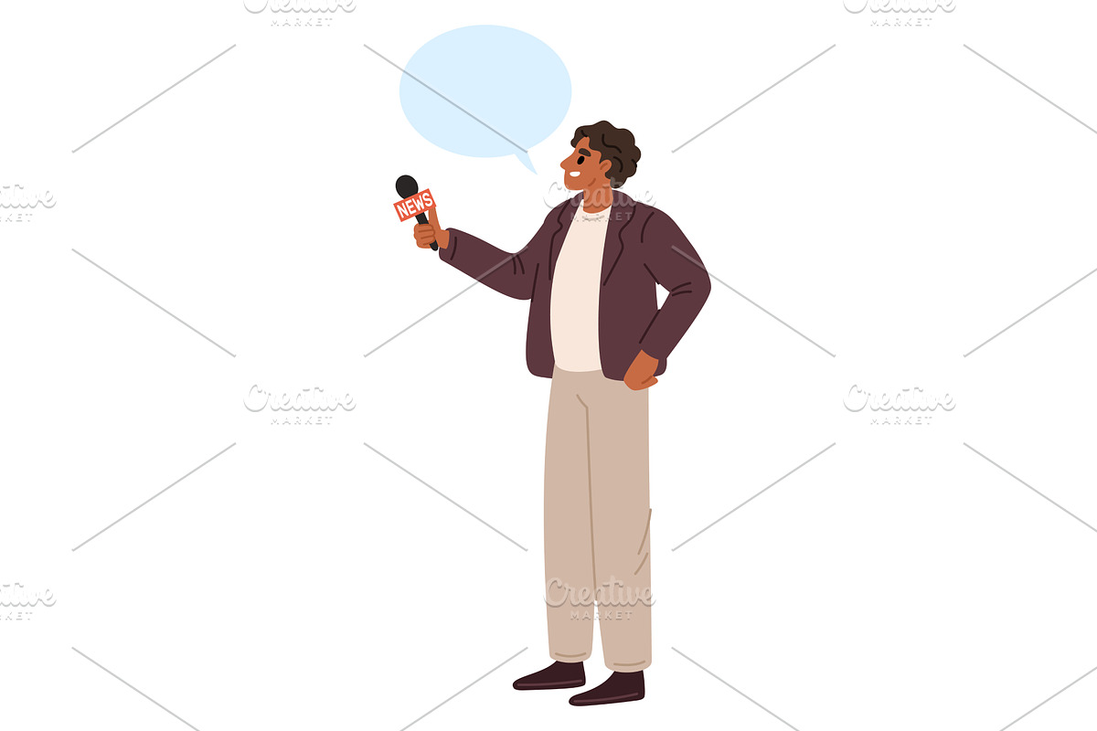 Man with microphone. Journalist or, a Person Illustration by Vectorbuum