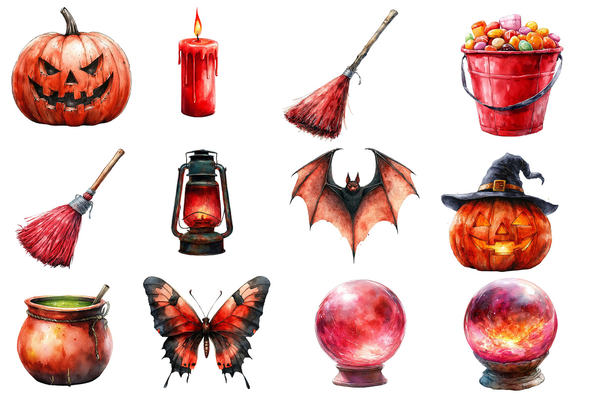 Red Halloween Watercolor Clipart, an Illustration by Designworld (Photo 2 of 5)