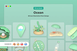 Tropical Sea 3D Icon Pack, a Work Illustration by twinstd