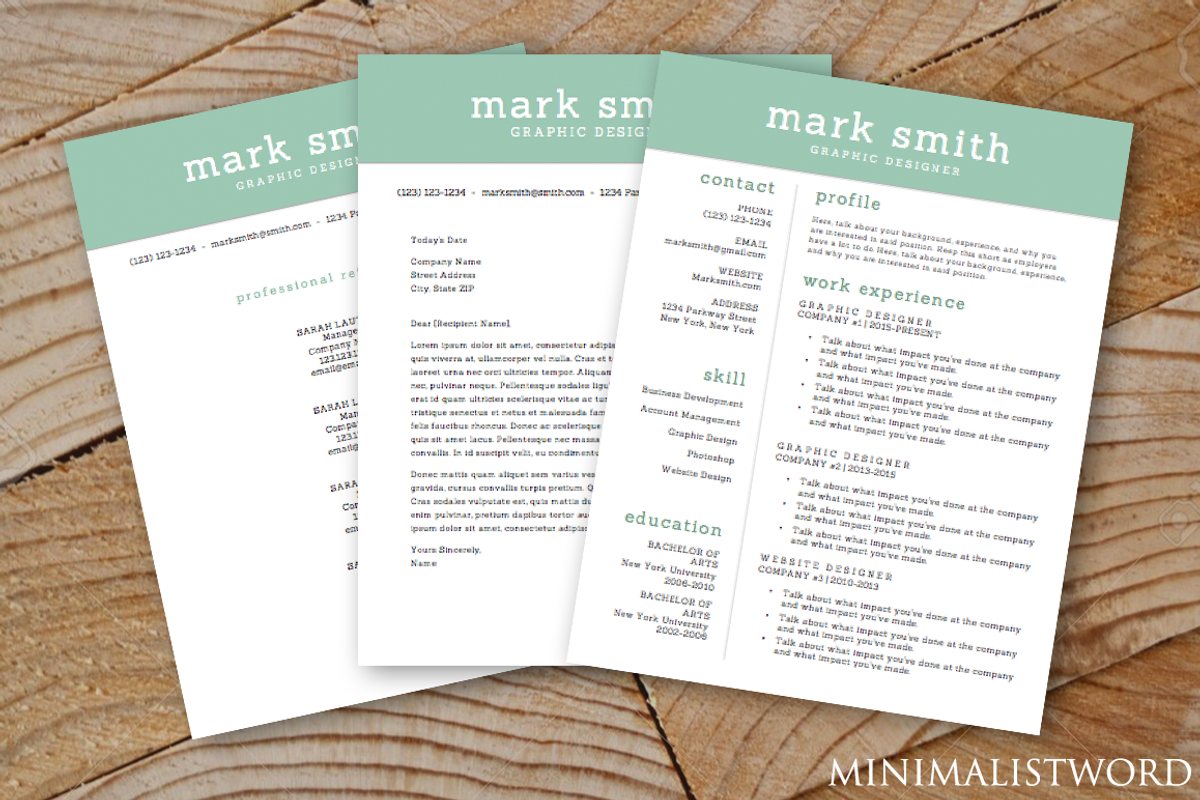 Resume, Cover Letter, Reference 3-Pk, a Resume Template by MinimalistWord