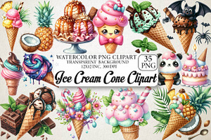 Ice Cream Cone Clipart, an Illustration by DreamPrint404