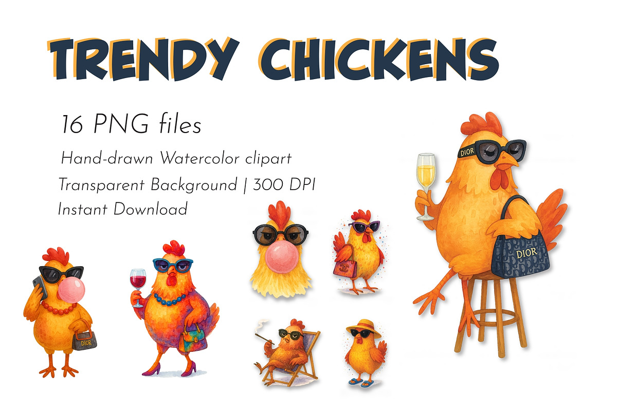 Fashion Hen Watercolor Clipart, an Animal Illustration by GeoWander (Photo 1 of 3)