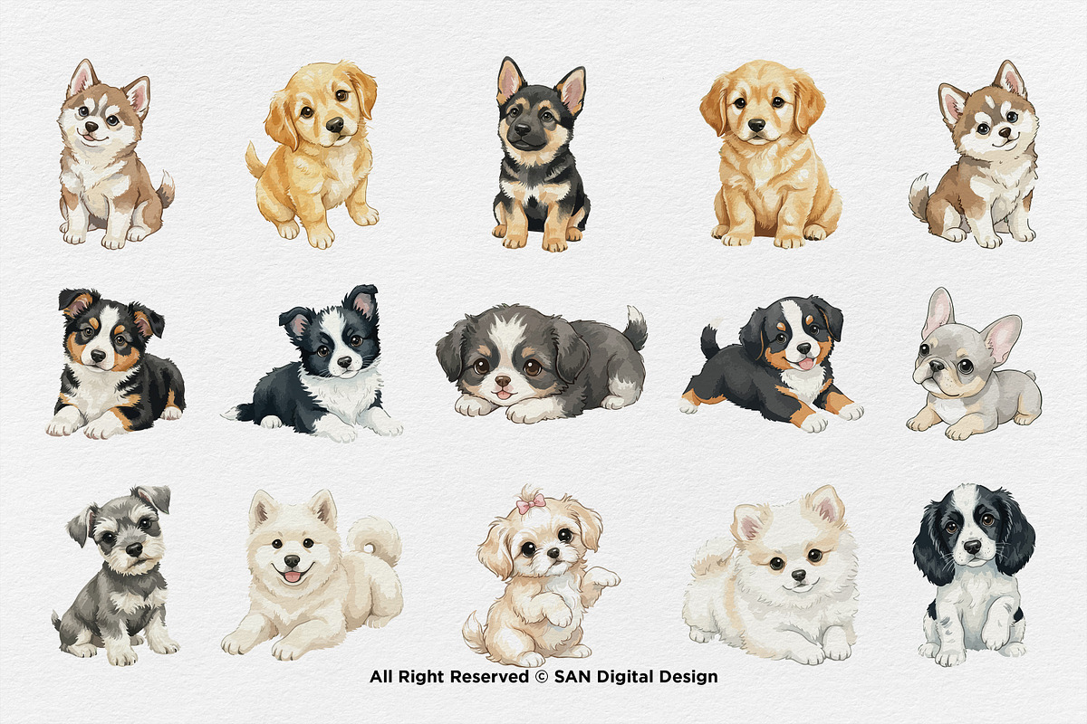 15 Bundle Watercolor Puppy Dog Baby, an Animal Illustration by Morspective (Photo 8 of 8)