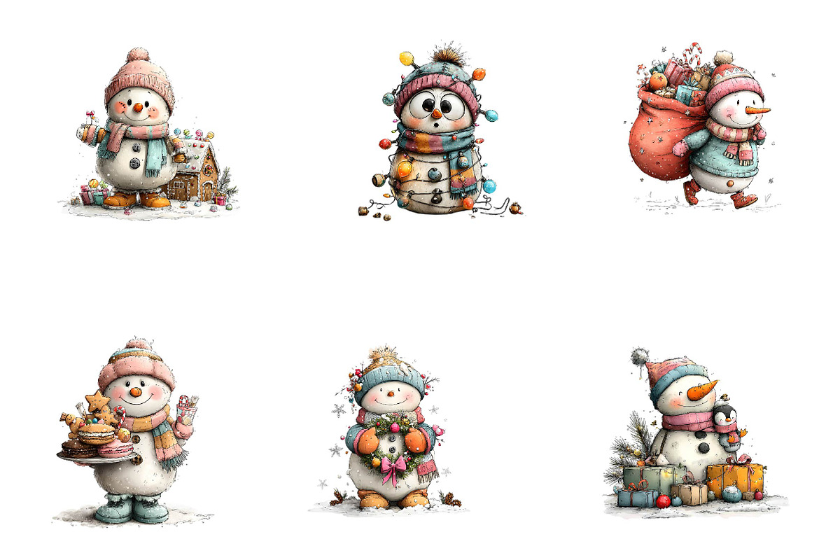 Whimsical Christmas Snowman Clipart, a Seasonal Illustration by CreationArt (Photo 3 of 5)