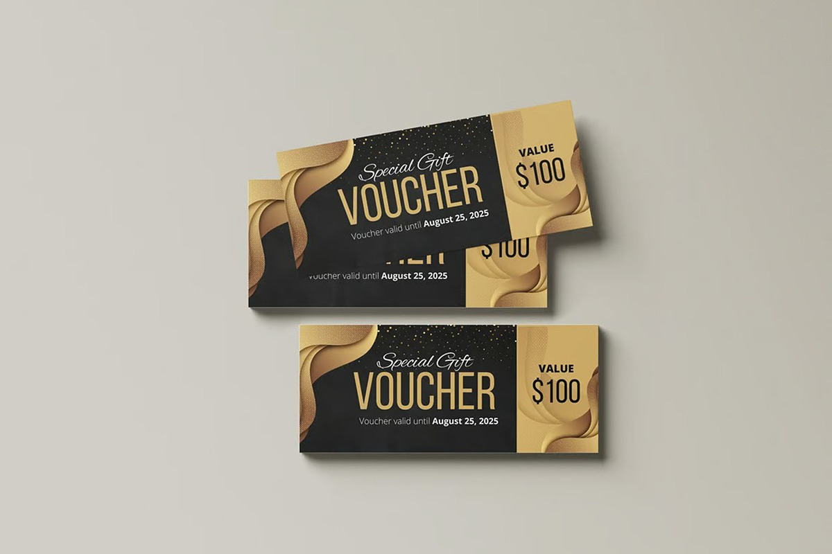 Gift Voucher Mockup, an Advertising Mockup by Se٧enStudio (Photo 1 of 5)