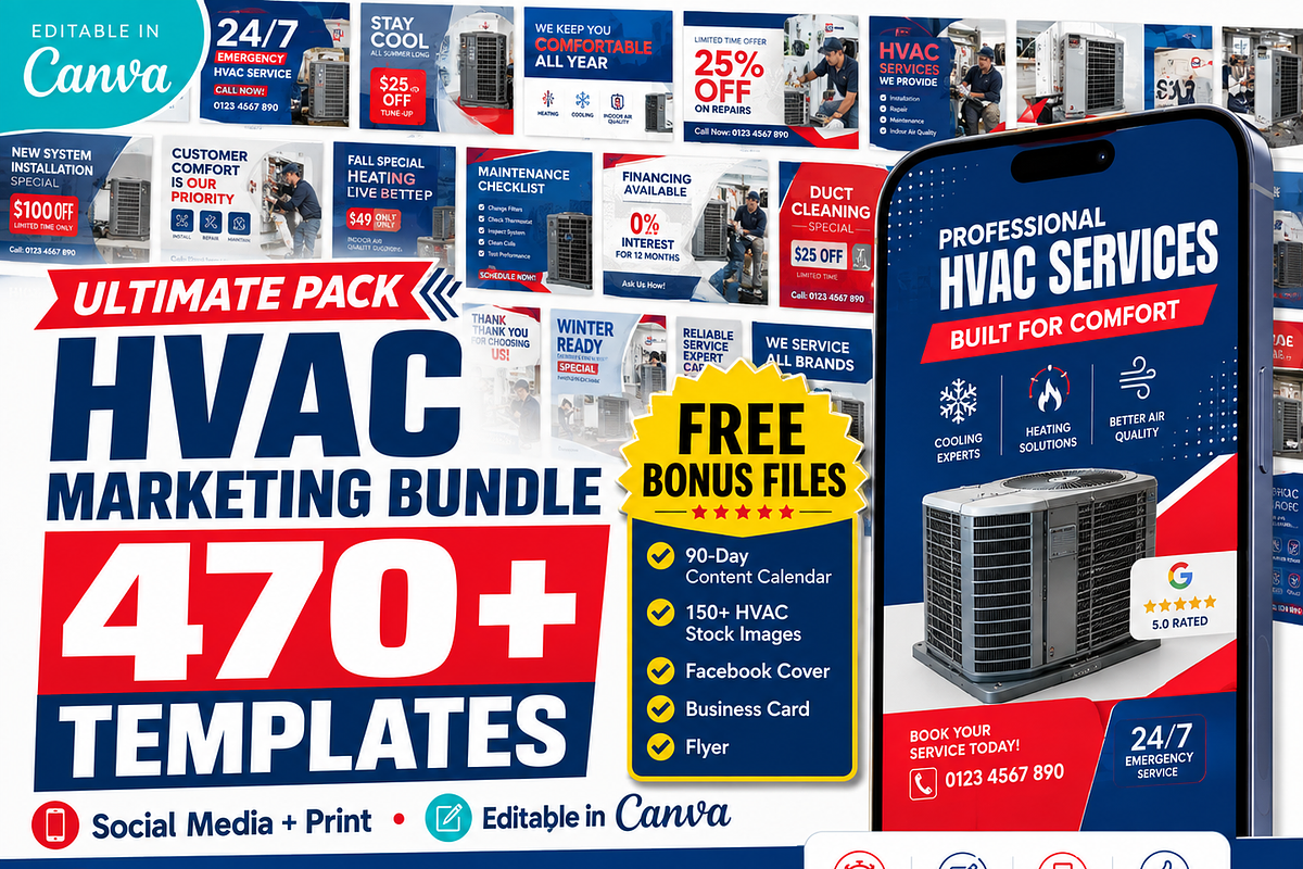 HVAC Social Media Templates Pack, a Social Media Template by PSDPixel (Photo 1 of 6)