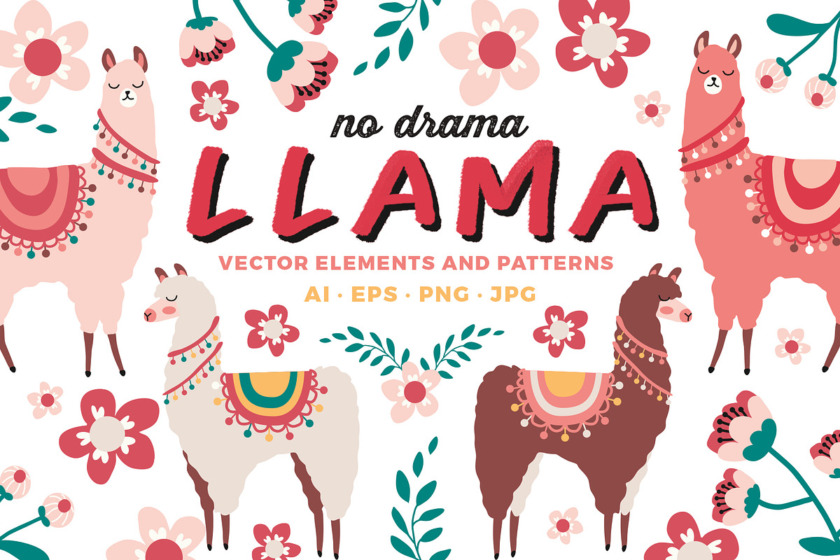Vector Llama items and patterns, an Object Graphic by Laura Camoe (Photo 1 of 7)