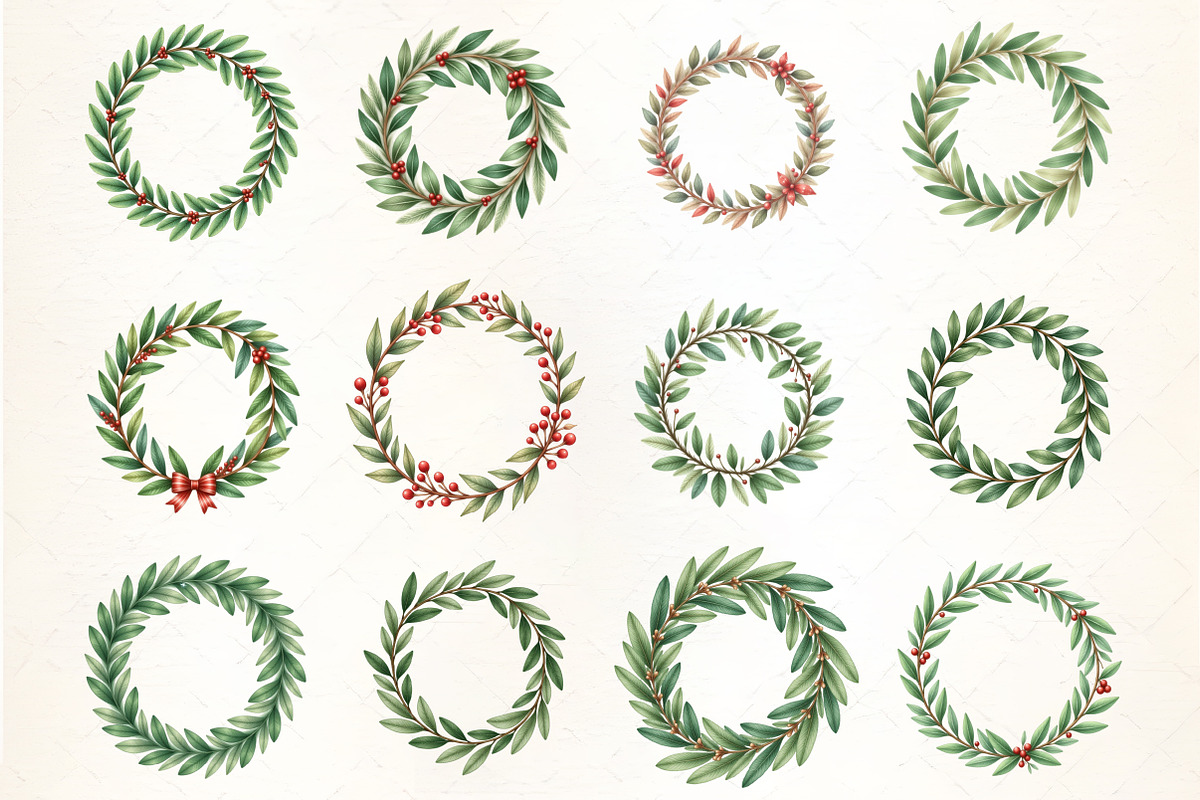 Watercolor Evergreen Wreath Clipart, an Illustration by CrexoraLab (Photo 5 of 5)