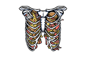 lots of food in the rib cage, a Food Illustration by gunaonedesign