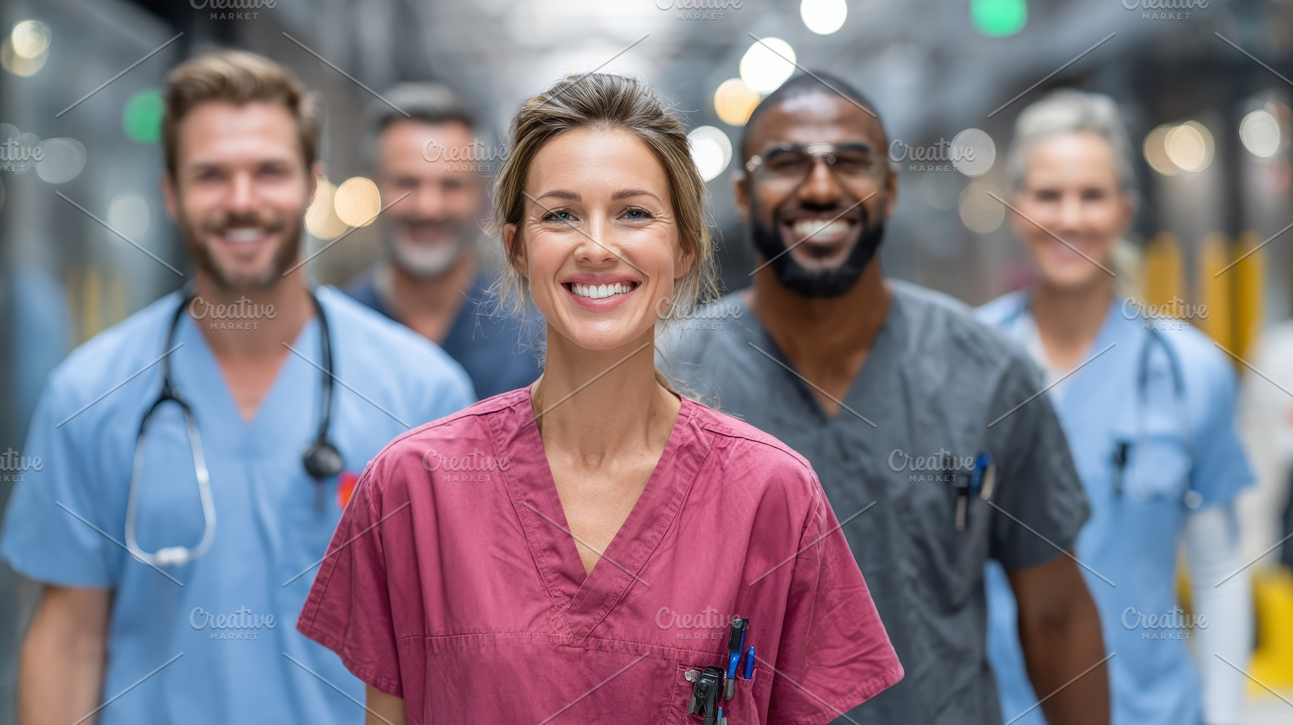 Diverse Medical Team Smiling Hospita, a Photo by Pixeness Studio