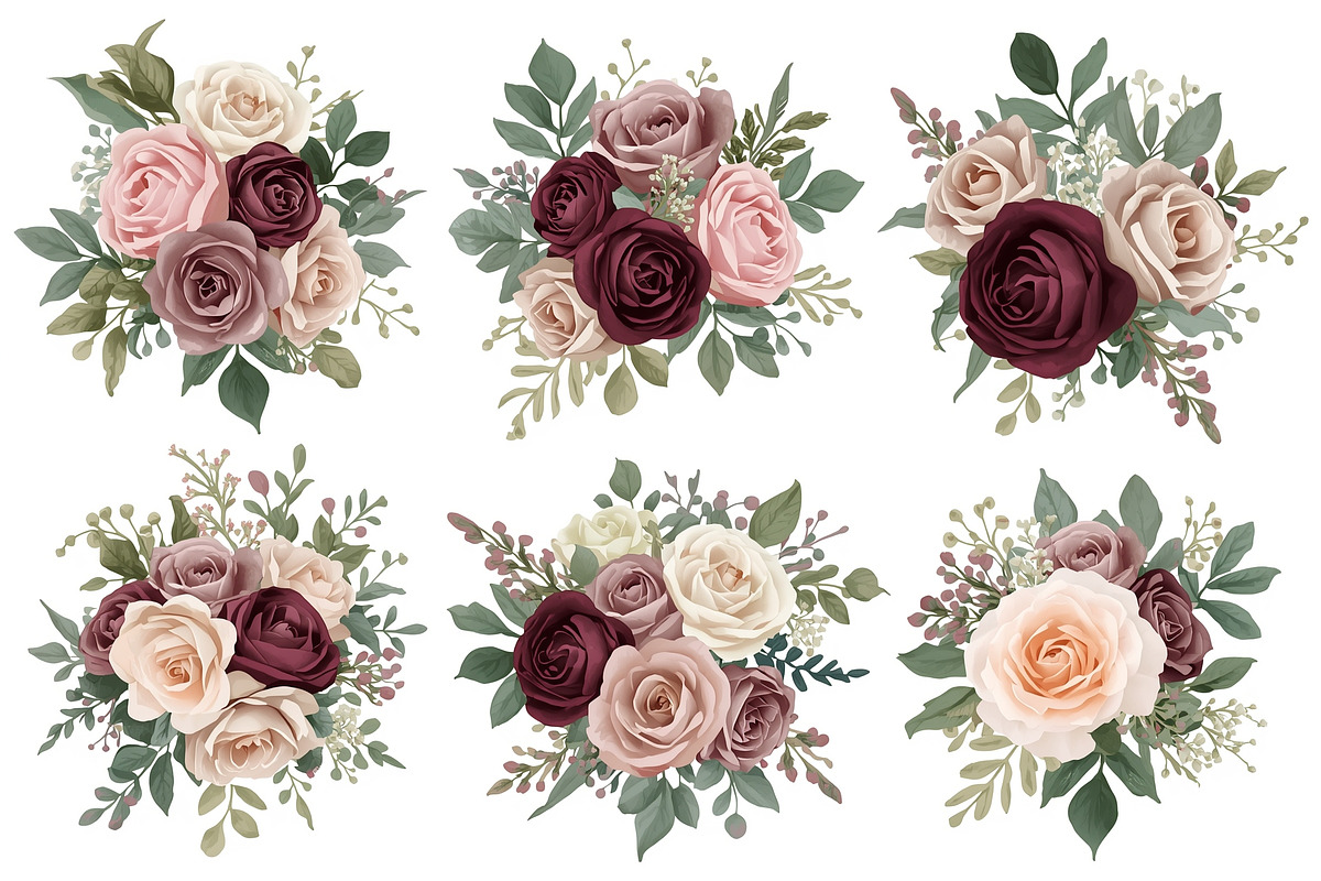 Elegant cream, pink floral clipart, an Illustration by Amazin_art (Photo 2 of 5)