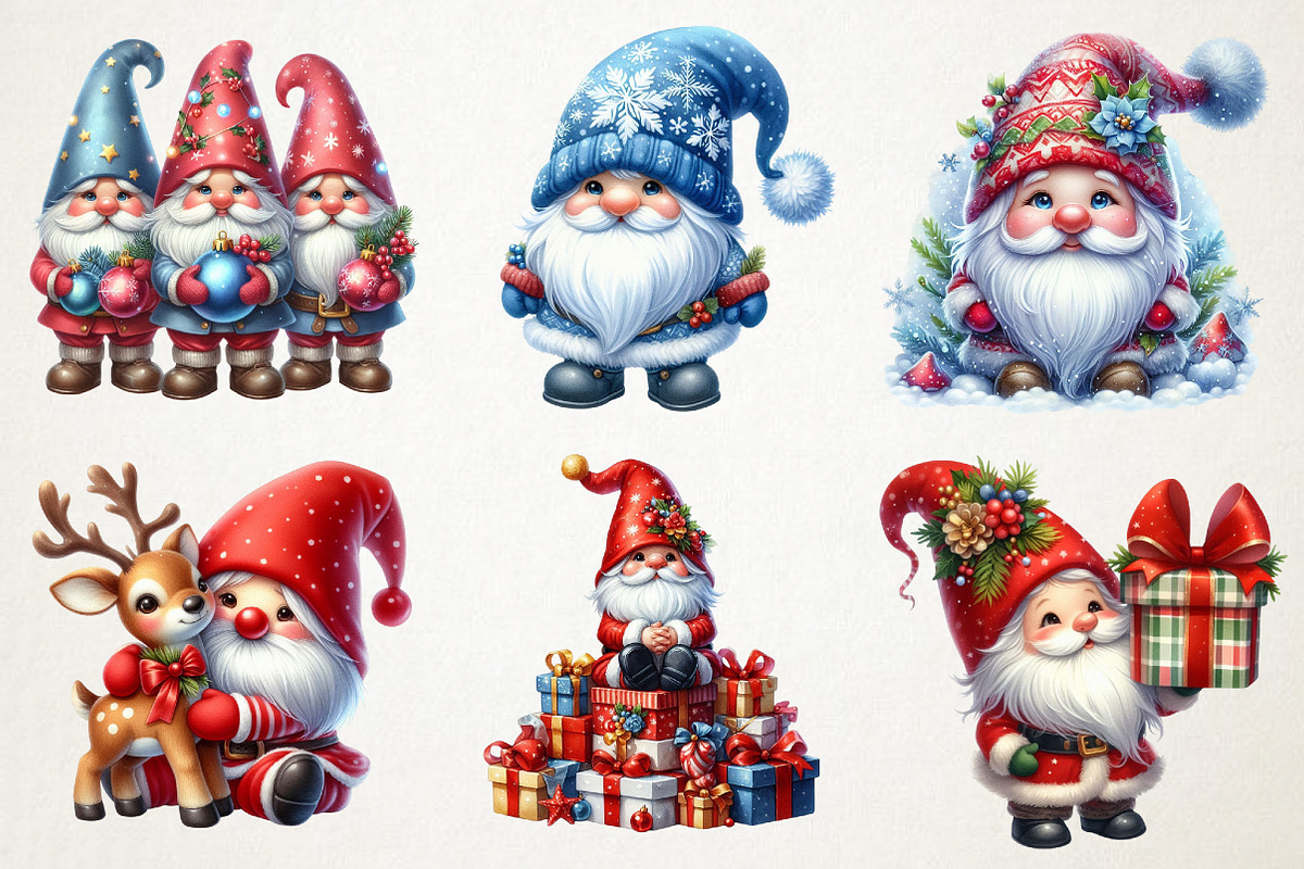 Cute Christmas Gnomes Watercolor PNG, an Illustration by RobertsArt (Photo 4 of 5)