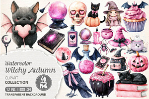 Cute Witchy Autumn Clipart PNG, an Illustration by Dream Creation