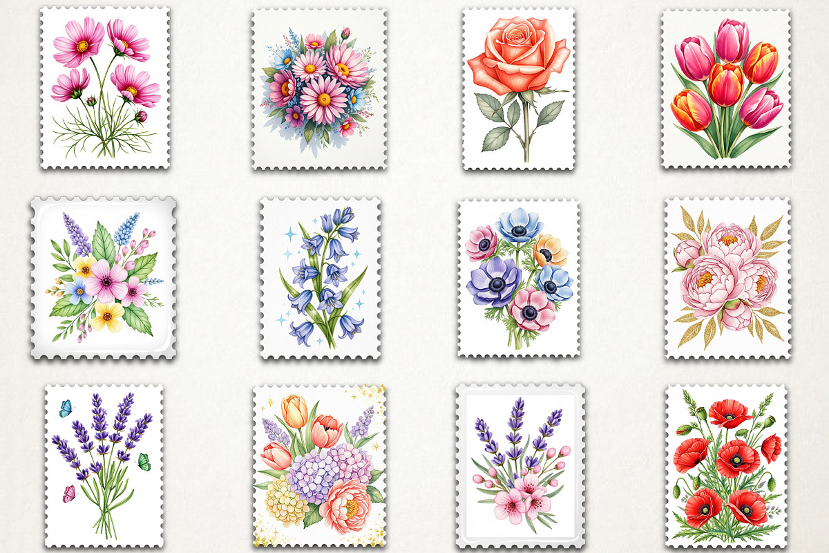 Floral Postage Stamp Clipart, an Illustration by RobertsArt (Photo 2 of 5)