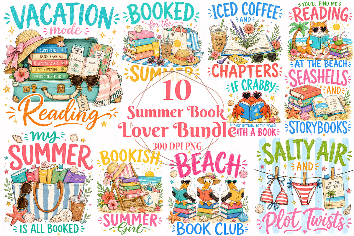 Summer Book Lover Bundle PNG, a Seasonal Illustration by OK Design (Photo 1 of 6)