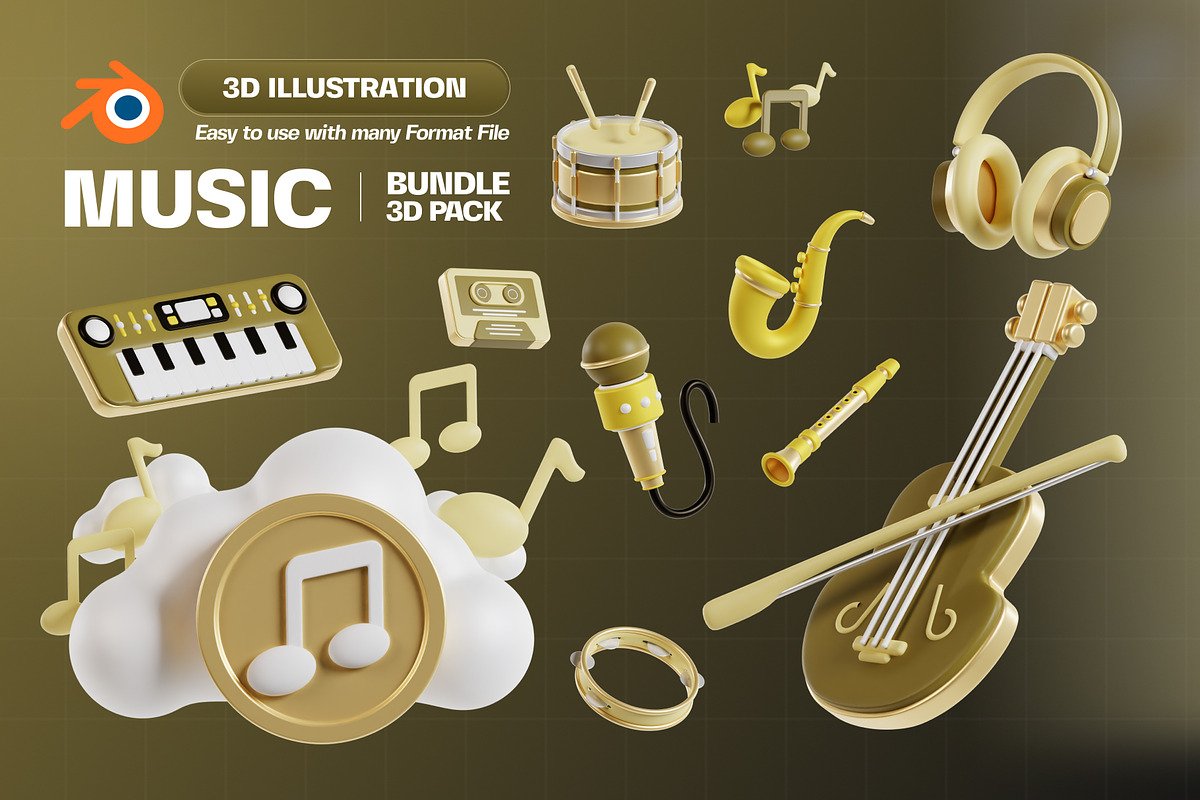 Music 3D Icon Pack, an Object 3D Model by Tempcraft (Photo 1 of 5)