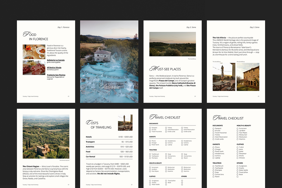 Tuscany Travel guide template. Canva preview 7