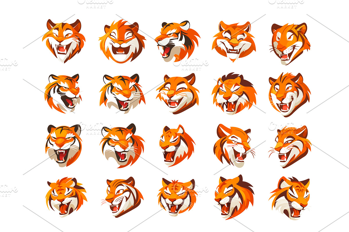 Cartoon tiger heads. Wild big, an Animal Illustration by Stock-Smart-Start