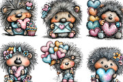 Whimsical Valentine Hedgehog Clipart, an Illustration by Designking (Thumbnail 3 of 4)