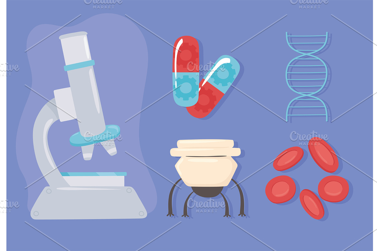 nanotechnology icon set, an Illustration by studiogstock