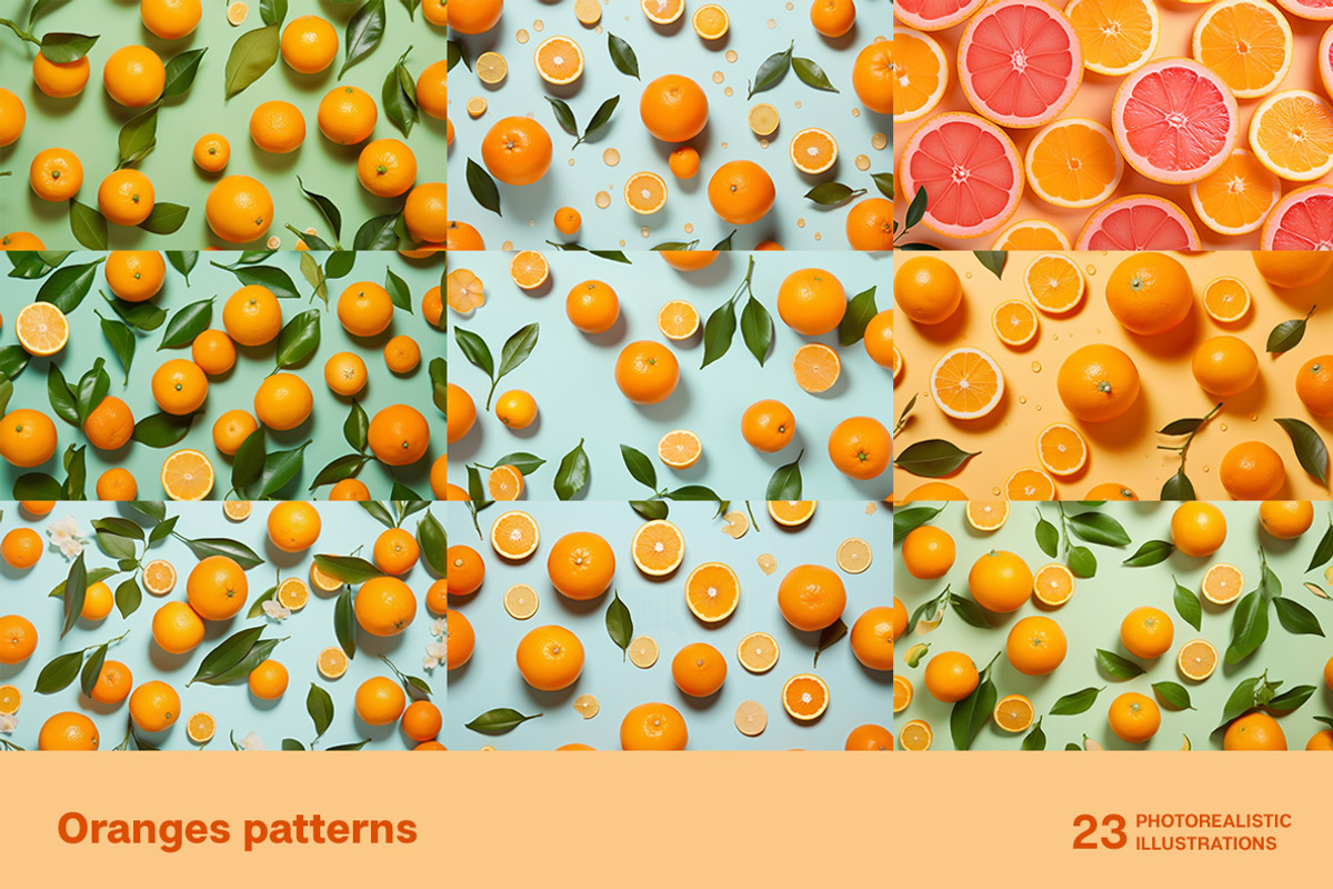 Oranges patterns - 23 images, a Food Illustration by Handmadefont (Photo 4 of 9)