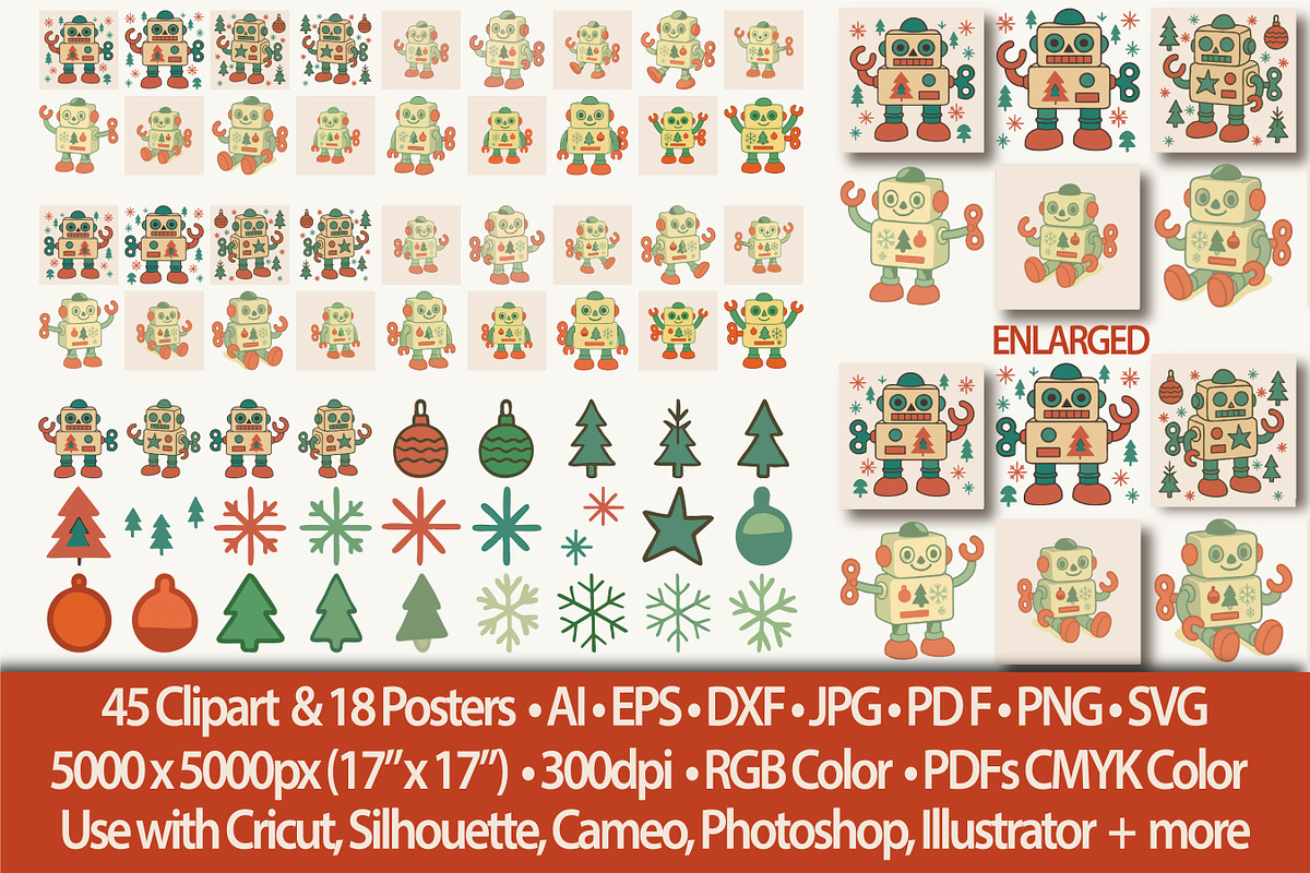 Retro Christmas Toy Robots Graphics, an Object Graphic by Blynn Pippen (Photo 2 of 26)