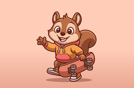 Squirrel Skateboard Cartoon Characte