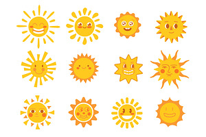 Cute Sun Faces. Good Morning