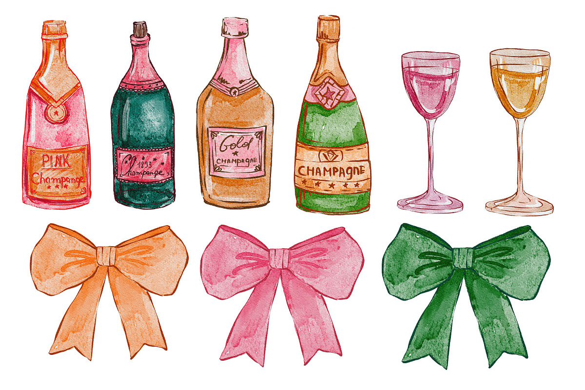 Champagne watercolor png, a Food Illustration by Julia Bogdan (Photo 2 of 4)