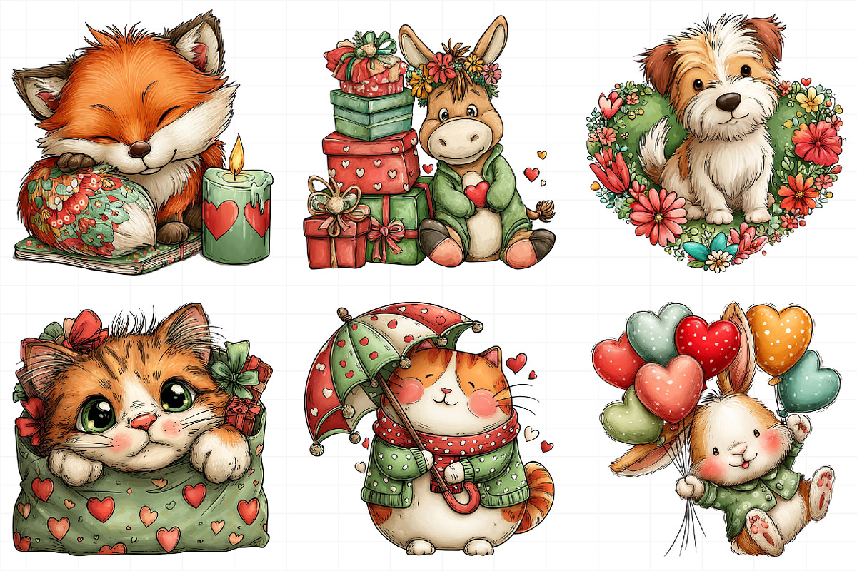 Valentine Animals Watercolor Clipart, an Illustration by Daily.Designs (Photo 6 of 8)