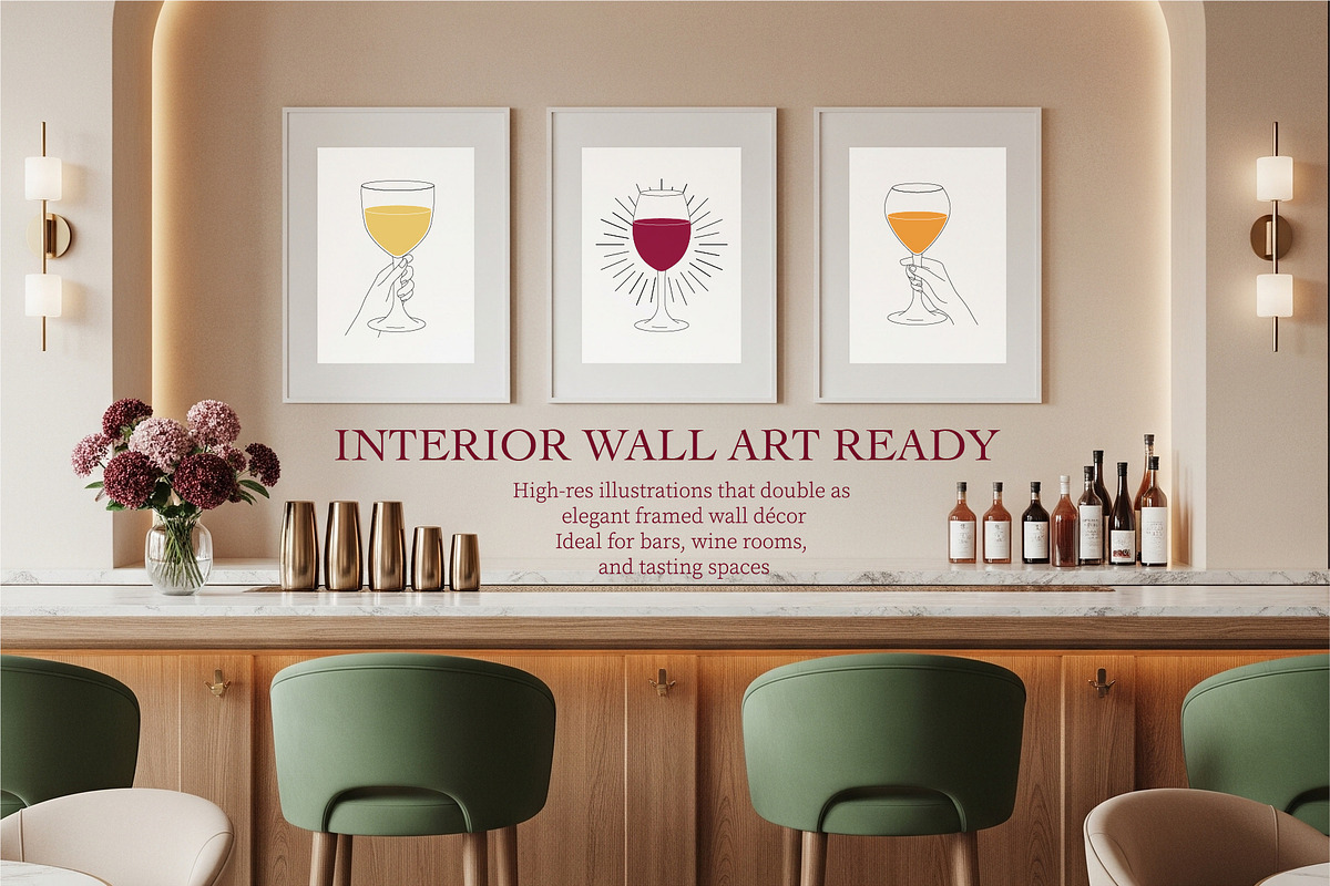 Elegant Wine Glasses & Hand Poses, a Food Illustration by Lettering_Logo (Photo 8 of 9)