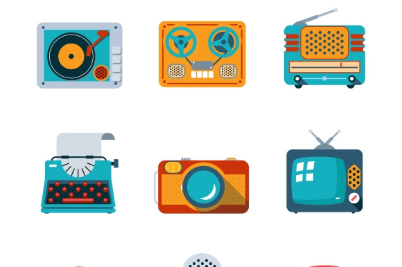 Retro Media Icons In Flat Style